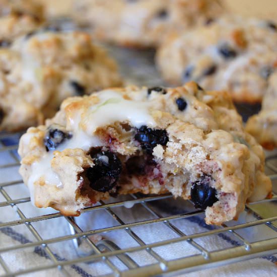 Wild Blueberry Oat Scones & Glaze - Recipe photo by uprootfromor