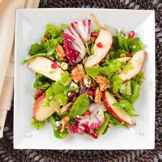Pear Pomegranate Gorgonzola Salad - Recipe photo by serenabakessimplyfrom scratch
