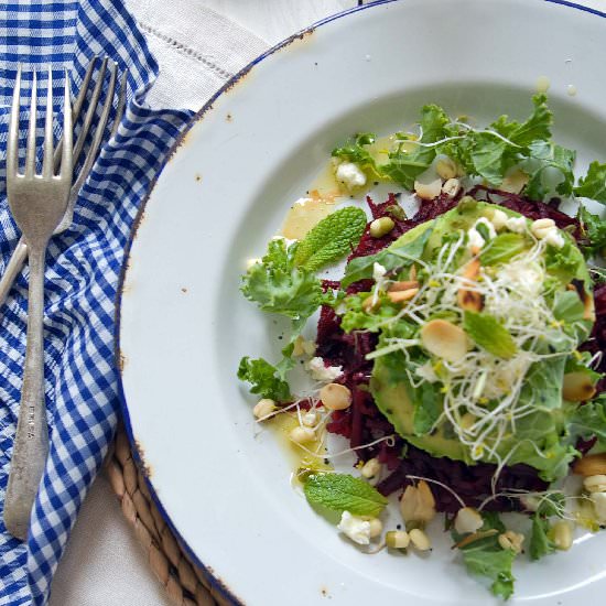 Beetroot and Kale Salad with Tahini - Recipe photo by theluminouskitchen