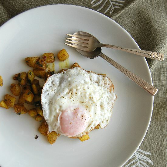 Indian Spiced Potatoes with Fried Egg - Recipe photo by Technicolor Kitchen