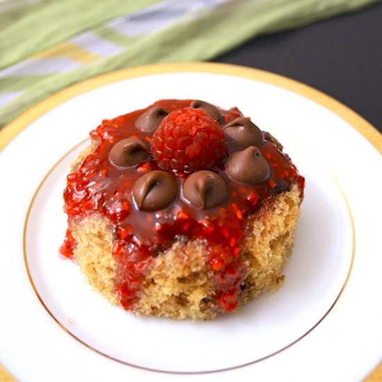5 Min Cake, 10 Min Raspberry Sauce - Recipe photo by Happily Spiced