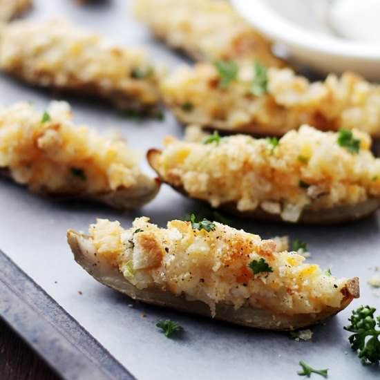 Garlicky Cheesy Crispy Potato Skins - Recipe photo by diethood