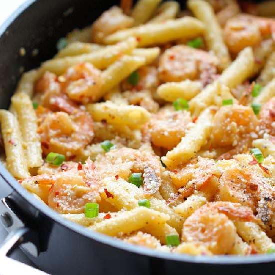Spicy Parmesan Shrimp Pasta - Recipe photo by damndelicious