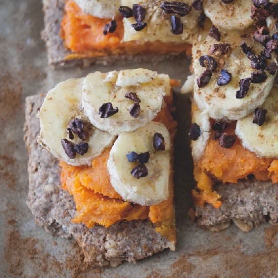 Cinnamon Sweet Potato Banana Pizza - Recipe photo by theroadnotprocessed