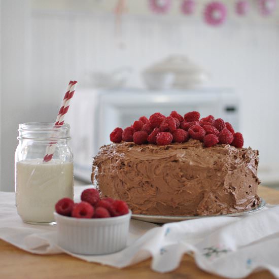 Dark Chocolate Raspberry Cake - Recipe photo by Town-and-Country-Living