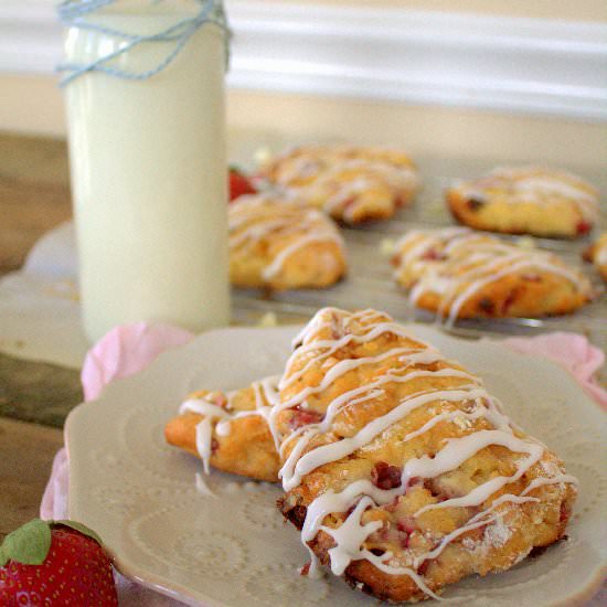 White Chocolate Strawberry Scones - Recipe photo by Domestically Blissful