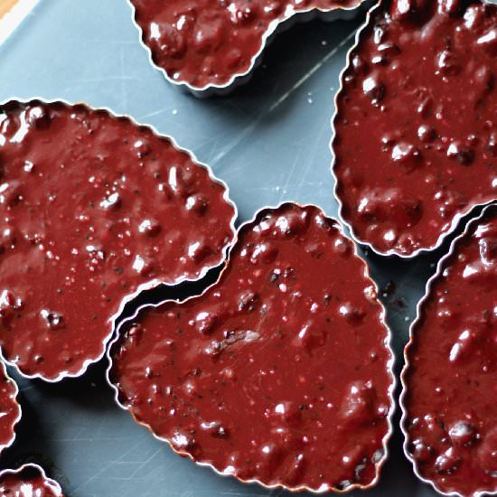 Chocolate Black Currant Tartelettes - Recipe photo by a lemon tree cafe