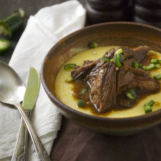 Beer-Braised Pork with Polenta - Recipe photo by RelishingIt