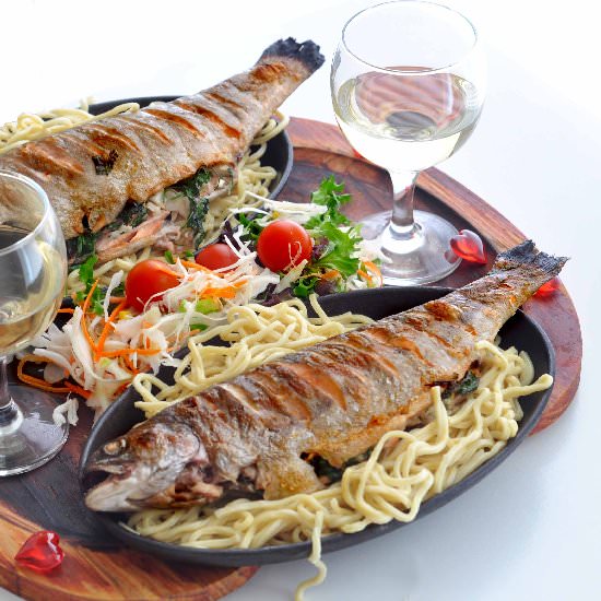 Rainbow Trout on Noodles/Fennel - Recipe photo by Tony Rose