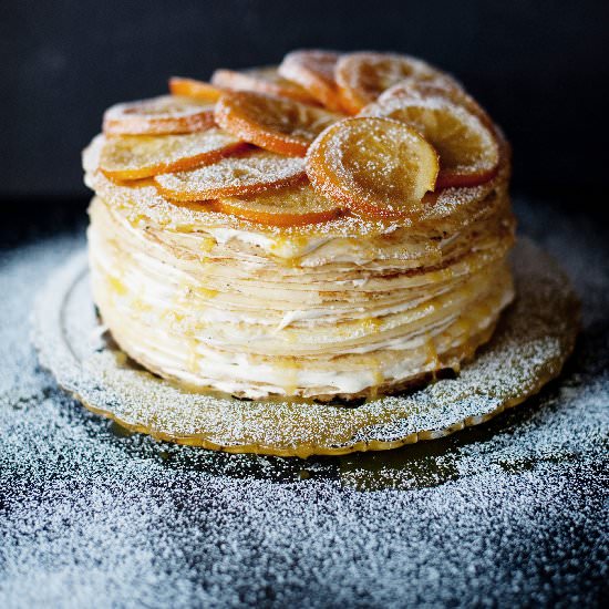 Gluten-Free Crêpes Suzette Cake - Recipe photo by thelittlewhitekitchen