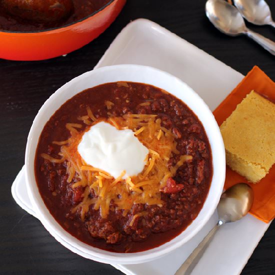 Beer Braised Beanless Chili - Recipe photo by Melanie Makes