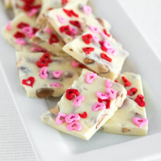 White Chocolate Almond Rose Bark - Recipe photo by Diva Eats World