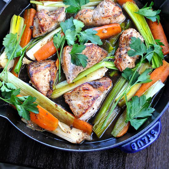 Skillet Chicken w/ Carrots & Leeks - Recipe photo by thepigandquill