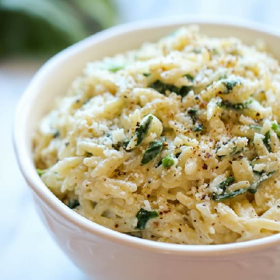 Parmesan and Spinach Orzo - Recipe photo by damndelicious