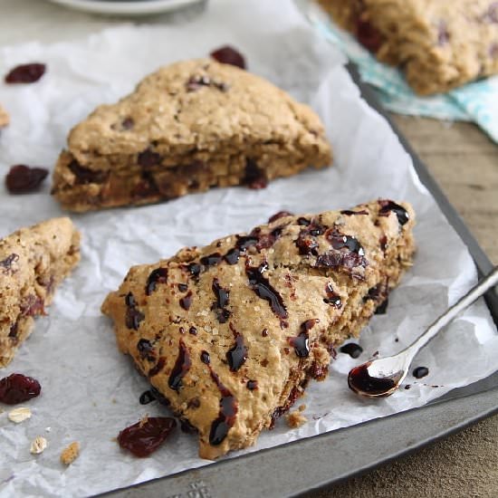 Balsamic Cherry Chocolate Scones - Recipe photo by Running to the Kitchen