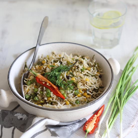Spring Garlic Bengal Gram Pea Pilaf - Recipe photo by easyfoodsmith