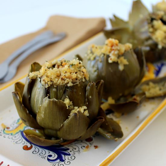 Italian-Style Stuffed Artichokes - Recipe photo by HowToFeedaLoon