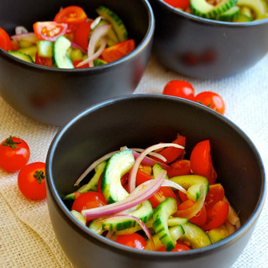 Cherry Tomato and Cucumber Salad - Recipe photo by asweetpeachef