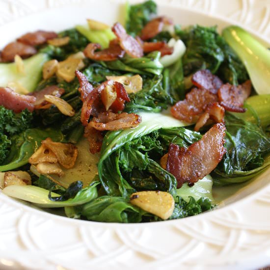 Sauteed Greens, Pancetta, & Garlic - Recipe photo by The Hungry Lovers
