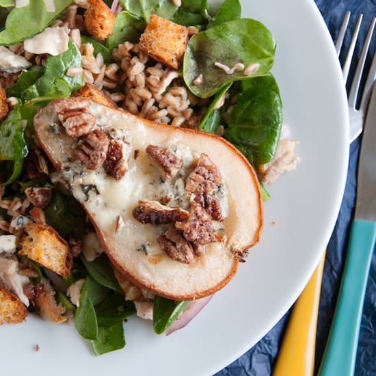 Roasted Gorgonzola Pears with Farro - Recipe photo by InMyRedKitchen