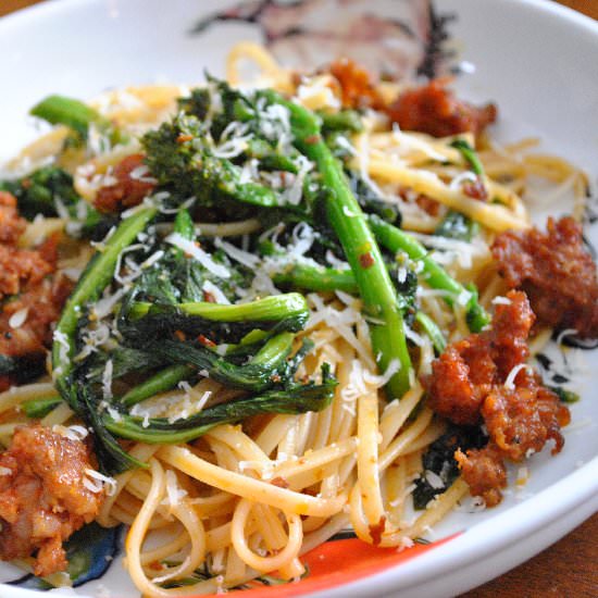 Linguine Fra Diavolo w/Broccoli Rab - Recipe photo by Mediterranean Baby