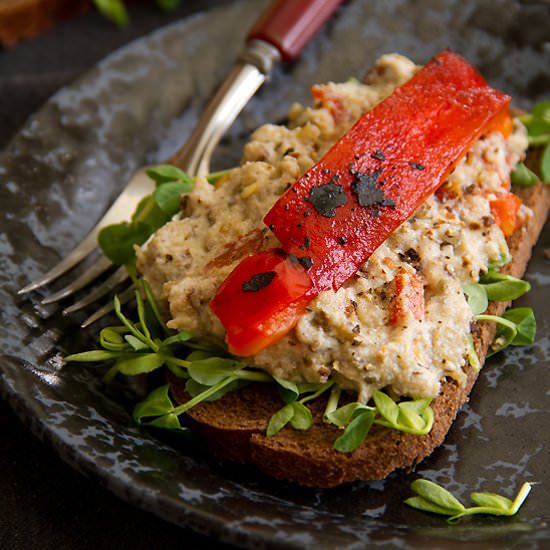 Open-Faced Eggplant Salad Sandwich - Recipe photo by SippitySup