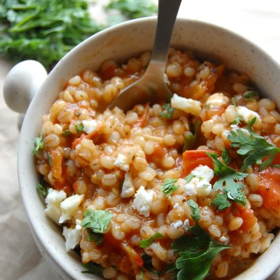 Garlicky Tomato-Barley Risotto - Recipe photo by naivecookcooks