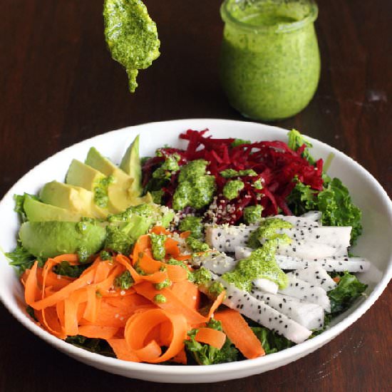 Kale Tahini Green Dressing - Recipe photo by TheVietVegan