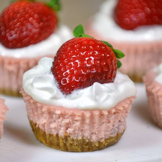 Skinny Mini Strawberry Cheesecakes - Recipe photo by FrostingandaSmile