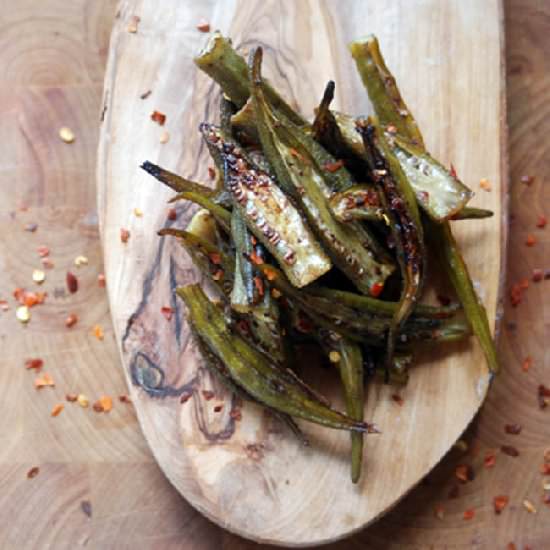 Spicy Szechuan Roasted Okra - Recipe photo by loveandduckfat