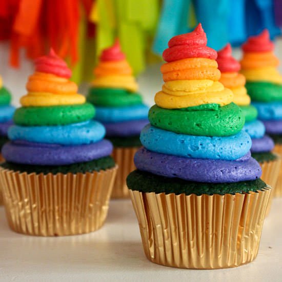 Rainbow & Green Velvet Cupcakes - Recipe photo by thecakeblog