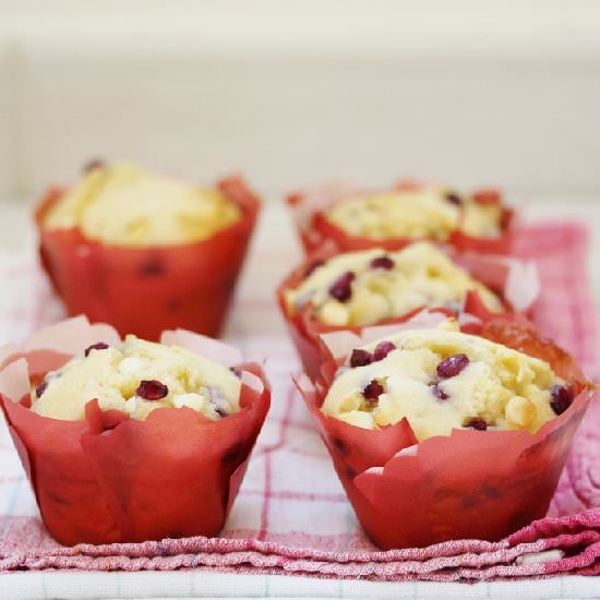 Pomegranate White Chocolate Muffins - Recipe photo by Beela