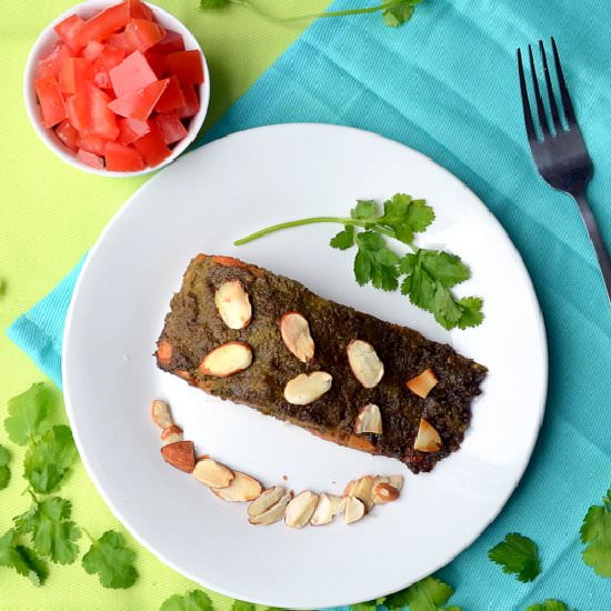 Baked salmon with pesto - Recipe photo by Happily Spiced