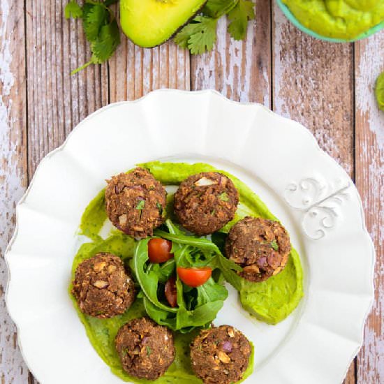 Black Bean Balls with Avocado Cream - Recipe photo by BlissfulBasil