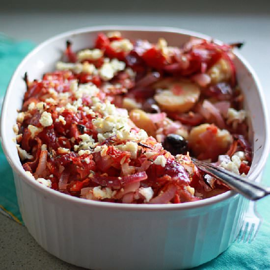 Potatoes Baked with Tomatoes & Feta - Recipe photo by Kitchen Treaty
