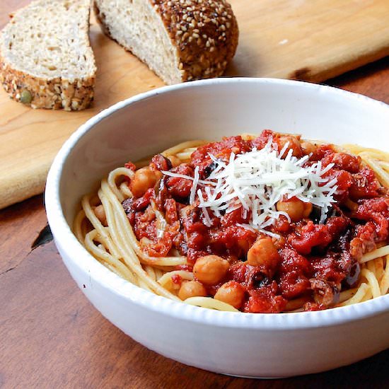 Chickpea Pasta and Roasted Tomatoes - Recipe photo by TheWimpyVegetarian