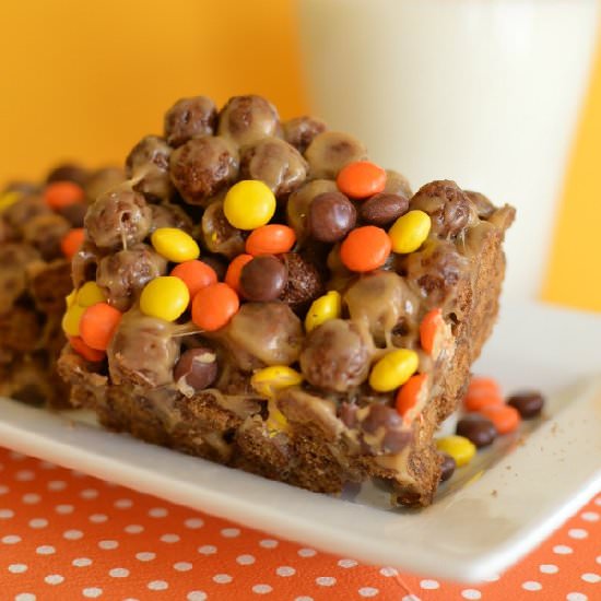 Reese’s Pieces Cocoa Puff Bars - Recipe photo by littledairyontheprairie