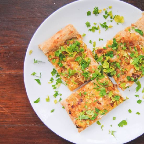 Drunken Leek & Goat Cheese Pizza - Recipe photo by myjerusalemkitchen