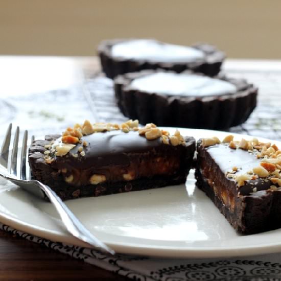 Peanut Butter Caramel Ganache Tarts - Recipe photo by kitchentrialanderror
