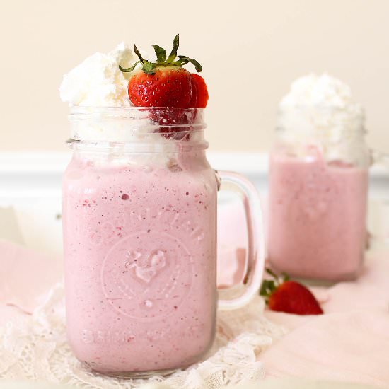 Fresh Strawberry Vanilla Milkshakes - Recipe photo by Domestically Blissful