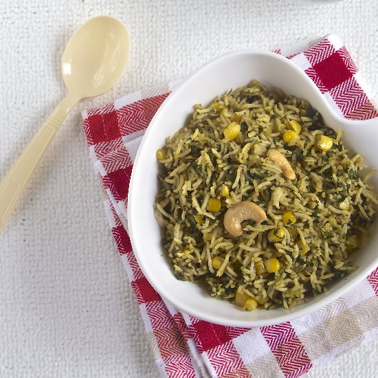 Spinach Corn Rice - Recipe photo by themagicsaucepan
