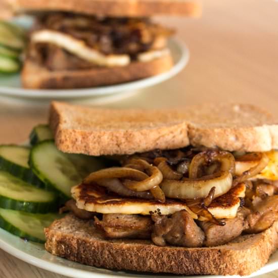 Pork, Onion, and Halloumi Sandwich - Recipe photo by samszho