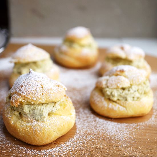 Matcha Cream Puffs - Recipe photo by misshangrypants