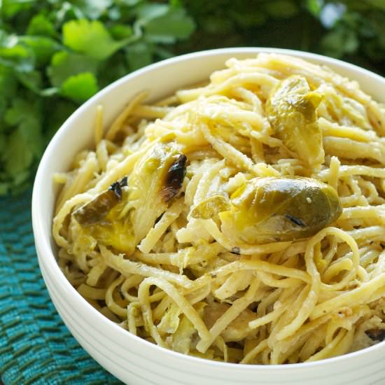 Creamy Brussels Sprout Linguine - Recipe photo by slowcookergourmet