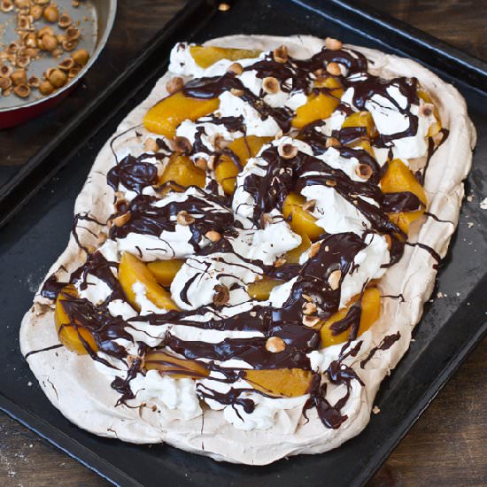 Peach Chocolate Pavlova - Recipe photo by Home Cooking Adventure
