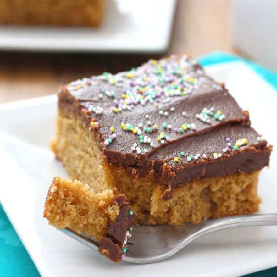 Fudge Frosted Peanut Butter Cake - Recipe photo by akitchenaddiction