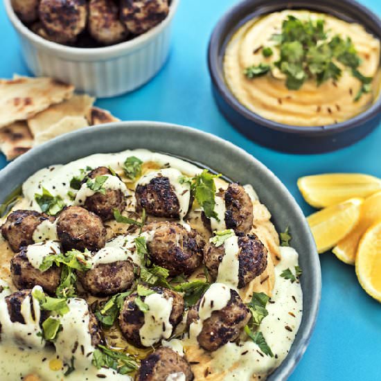 Lamb Meatballs with Fava & Yogurt - Recipe photo by supergoldenbakes