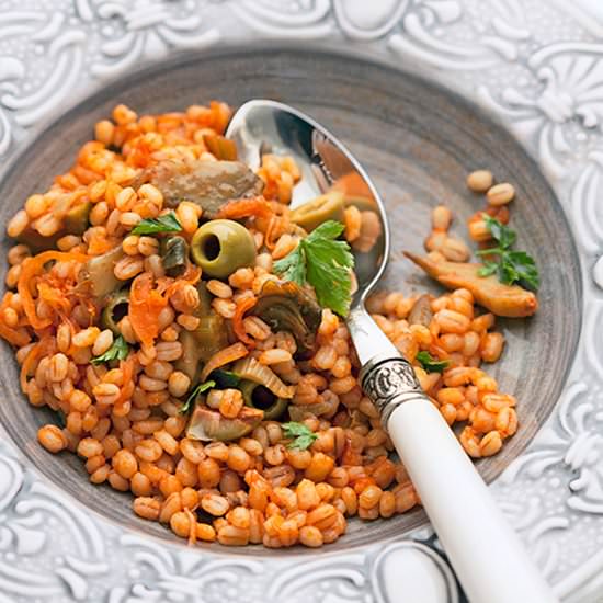Barley with artichoke caponata - Recipe photo by Azabel