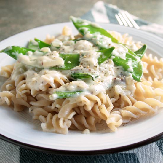 Snap Peas and Mushrooms in Wine - Recipe photo by LazyGlutenFree