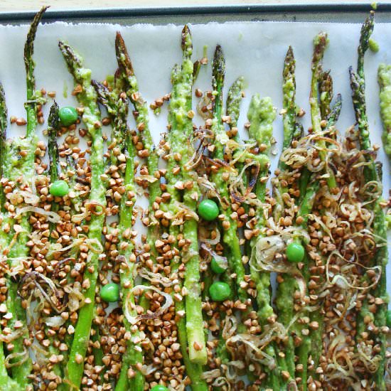 Asparagus in Pea Sauce with Kasha - Recipe photo by beetsandberries